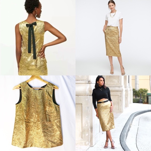 J.CREW | NWT SKIRT & BLOUSE SET METALLIC LEAF JACQUARD SMALL - Picture 1 of 15
